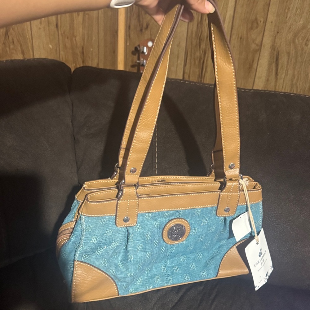 Carabian Joe Blue and Tan Shoulder Bag